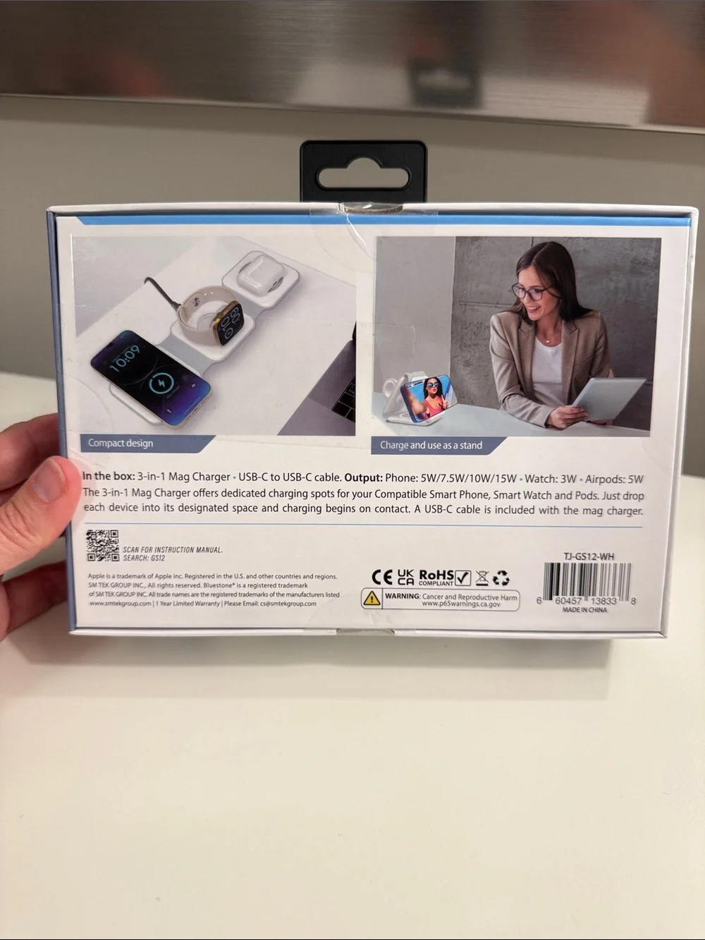 3-in-1 MagCharger Triple Magnetic Wireless Charger Stand - White